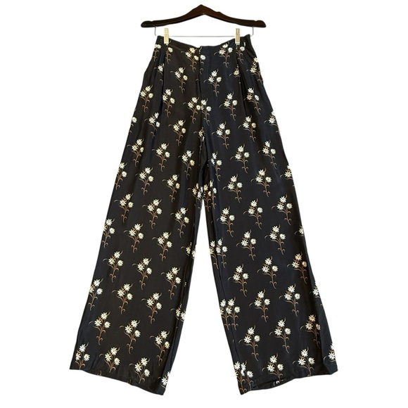 Anthropologie Wide Leg High Rise Pleated Silky Daisy Floral Pant. Size 8 #1676 - Picture 2 of 9